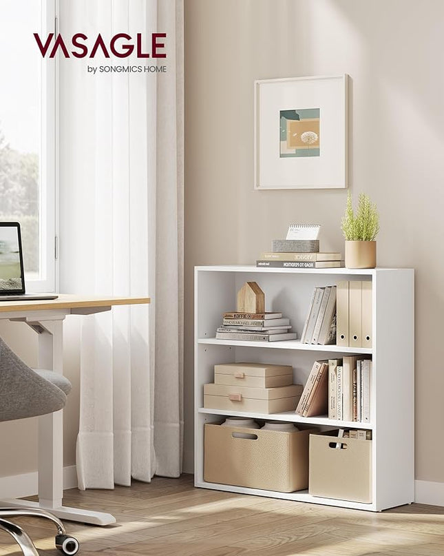 VASAGLE Bookshelf, 31.5 Inches Wide, 3-Tier Open Bookcase with Adjustable Storage Shelves, Floor Standing Unit, Cloud White ULBC173T14 - LeafyLoom