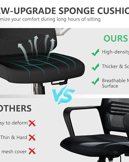 Office Chair 350LBS Capacity,Ergonomic Comfy Home Desk Chair,High Back Gaming Chair with Wheels, Mesh Computer Chair,Lumbar Support, Adjustable Headrest,Flip-up Armrest - LeafyLoom