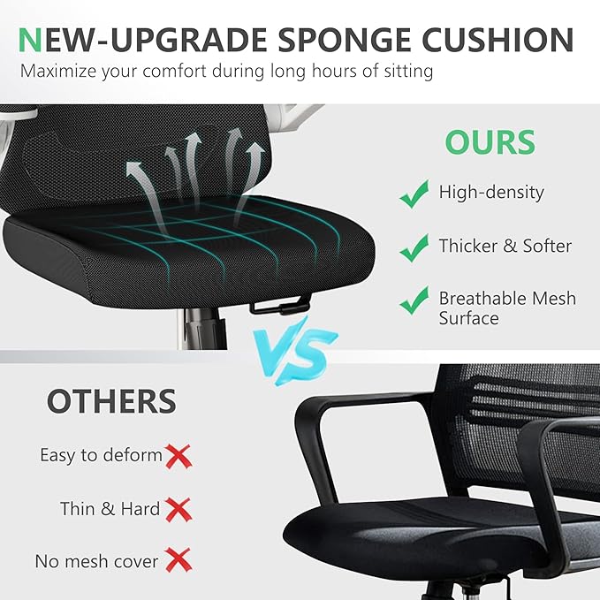 Office Chair 350LBS Capacity,Ergonomic Comfy Home Desk Chair,High Back Gaming Chair with Wheels, Mesh Computer Chair,Lumbar Support, Adjustable Headrest,Flip-up Armrest - LeafyLoom