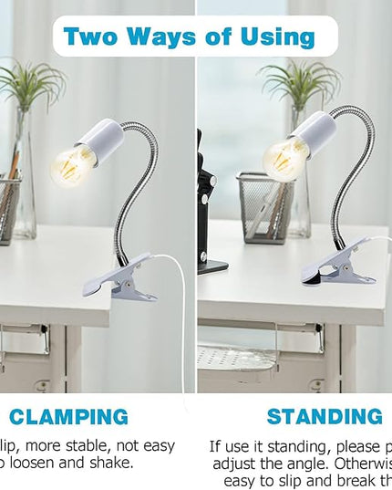 Desk Clip Lamp Holder,Clamp Clip on Light, E26/E27 Book Clamp Light Fixture,Clip Laptop Lamp 360° Flexible Grow Light Holder White 1pc - LeafyLoom