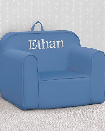 Delta Children Personalized Cozee Chair - Customize with Name – Foam Kids Chair for Ages 18 Months and Up, Indigo - LeafyLoom