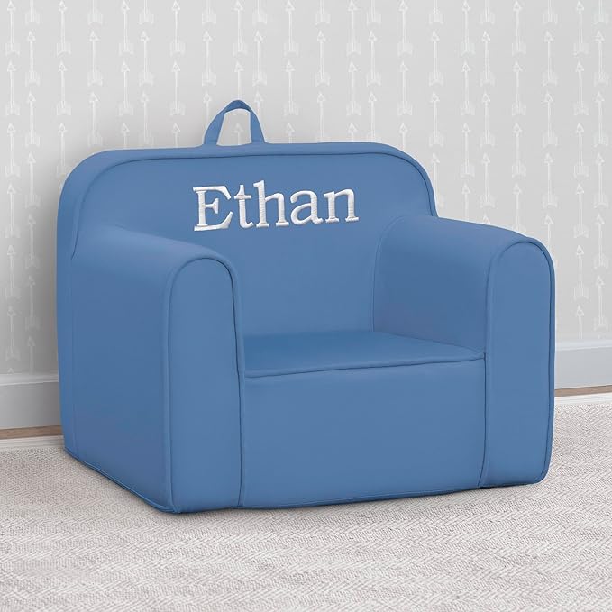 Delta Children Personalized Cozee Chair - Customize with Name – Foam Kids Chair for Ages 18 Months and Up, Indigo - LeafyLoom