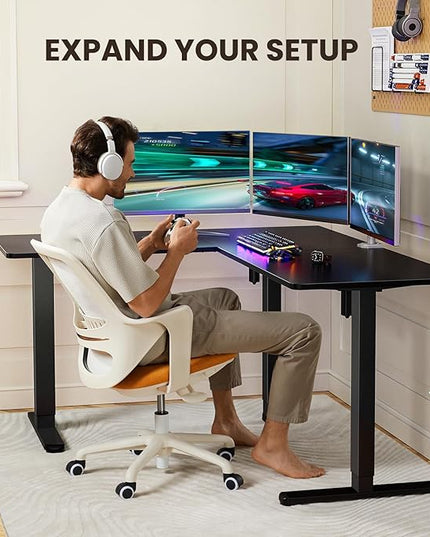 ErGear 63" Dual Motor L Shaped Standing Desk, 28"-46" Electric Height Adjustable, 2 Assembly Options to Fit Room Corner, Suitable for Sitting or Standing Up for Working or Gaming from Home, Black - LeafyLoom