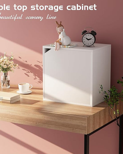 Storage Cube 2 Tires White Stackable Storage Shelf with Door, Cubby Organizer Wooden Display Shelf Closet Organizer,Modern Cubical Bookcase Small Storage Cabinet for Living Room Bedroom - LeafyLoom