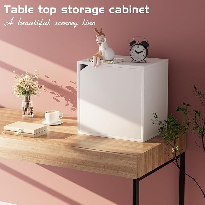 Storage Cube 2 Tires White Stackable Storage Shelf with Door, Cubby Organizer Wooden Display Shelf Closet Organizer,Modern Cubical Bookcase Small Storage Cabinet for Living Room Bedroom - LeafyLoom