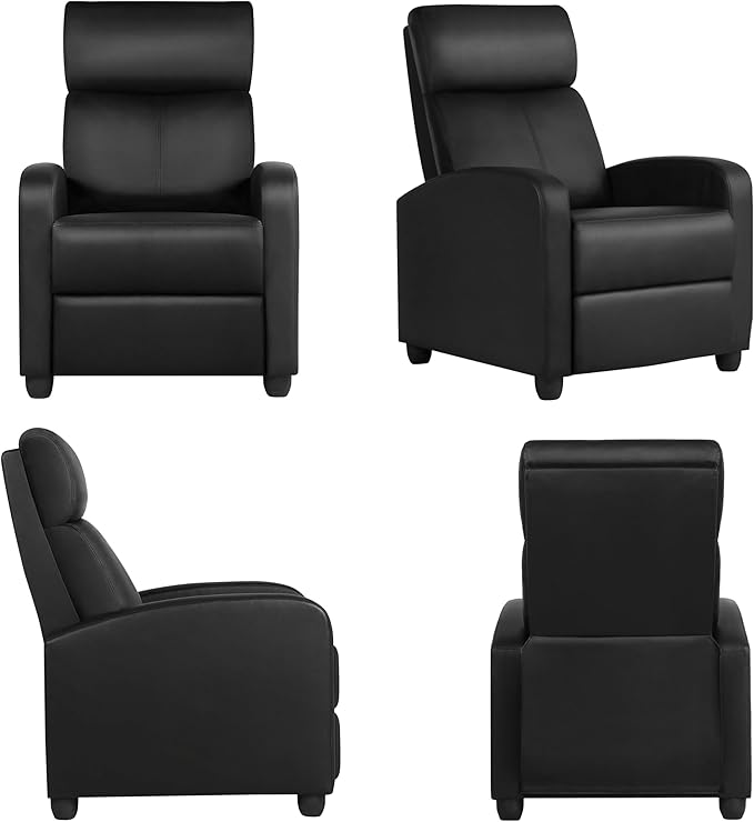 Yaheetech Recliner Chair PU Leather Recliner Sofa Home Theater Seating with Lumbar Support Overstuffed High-Density Sponge Push Back Recliners Armchair for Living Room - LeafyLoom