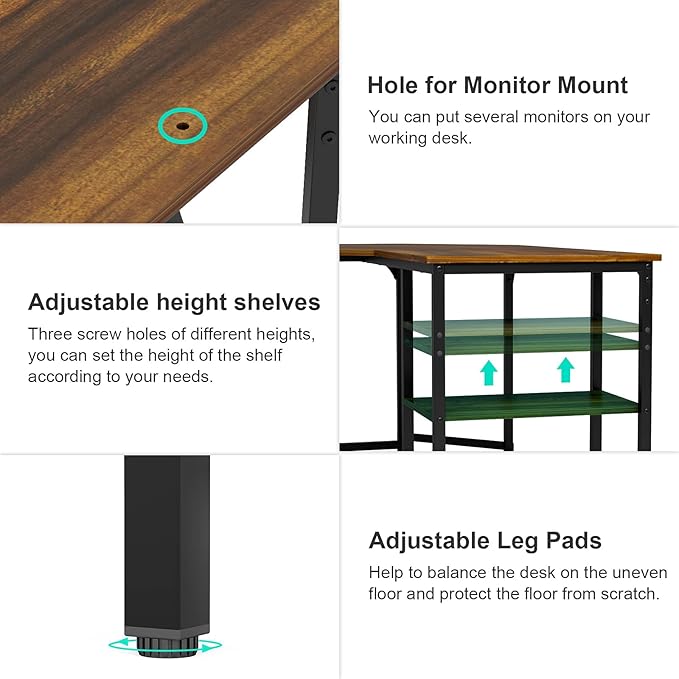 Elephance L-Shaped Desk with Shelves, Computer Corner Desk, Home Office Writing Workstation, Gaming Desk PC Laptop Table with Storage - LeafyLoom