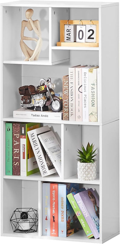 VECELO 42 Inch High Bookcase, 4-Tier Modern Storage Cabinet with Height Difference Shelves Fits Tallest Hardcovers, Floor Standing Display, 7 Cubes, Horizontal Avaiable, Easy Assembly, White - LeafyLoom