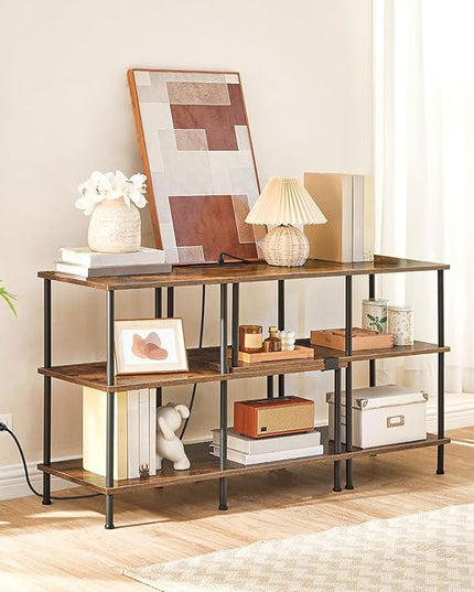HOOBRO TV Stand, Deformable TV Stand with Power Outlets to 75 Inch, Modern Entertainment Center with Storage Shelves, Media TV Console Table for Living Room, Bedroom, Rustic Brown and Black BF15UDS01 - LeafyLoom