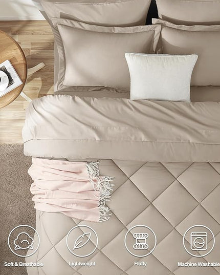 CozyLux Full Comforter Set with Sheets 7 Pieces Bed in a Bag Oatmeal All Season Bedding Sets with Comforter, Pillow Shams, Flat Sheet, Fitted Sheet and Pillowcases - LeafyLoom