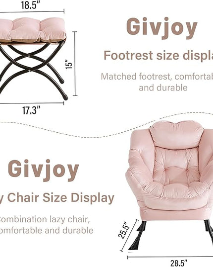 Lazy Chair and Ottoman, Large Accent Lounge Chair with Armrests and a Side Pocket, Modern Leisure Upholstered Sofa Reading Armchair with Footrest for Bedroom, Living Room, Dorm Rooms, Office - LeafyLoom
