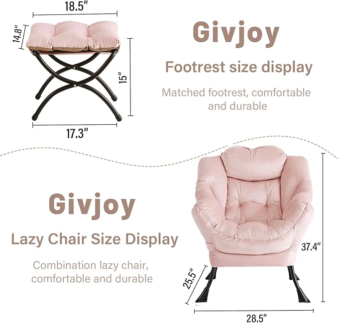 Lazy Chair and Ottoman, Large Accent Lounge Chair with Armrests and a Side Pocket, Modern Leisure Upholstered Sofa Reading Armchair with Footrest for Bedroom, Living Room, Dorm Rooms, Office - LeafyLoom