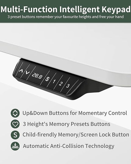 FEZIBO Standing Desk with Keyboard Tray, 48 × 24 Inches Electric Height Adjustable Desk, Sit Stand Up Desk, Computer Office Desk, White - LeafyLoom
