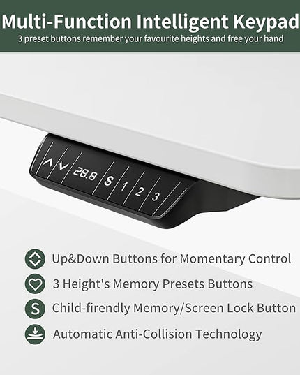 FEZIBO Standing Desk with Keyboard Tray, 63 × 24 Inches Electric Height Adjustable Desk, Sit Stand Up Desk, Computer Office Desk, White - LeafyLoom