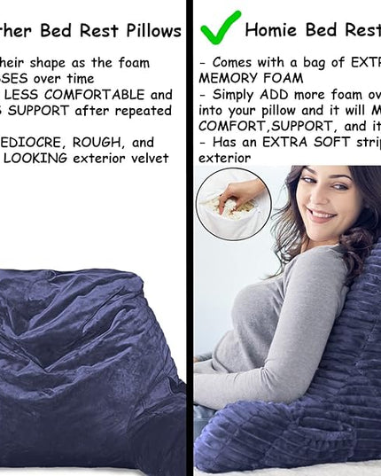 Homie Reading Pillow with Reading Light and Wrist Support, Has Arm Rests, and Back Support for Bed Rest, Lounging, Reading, Working on Laptop, Watching TV (Blue) - LeafyLoom