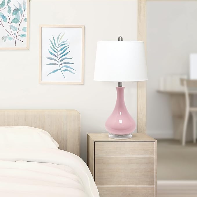Elegant Designs LT3312-RPK Ceramic Genie Tear Drop Shaped Glossy Table Lamp, Rose Pink - LeafyLoom