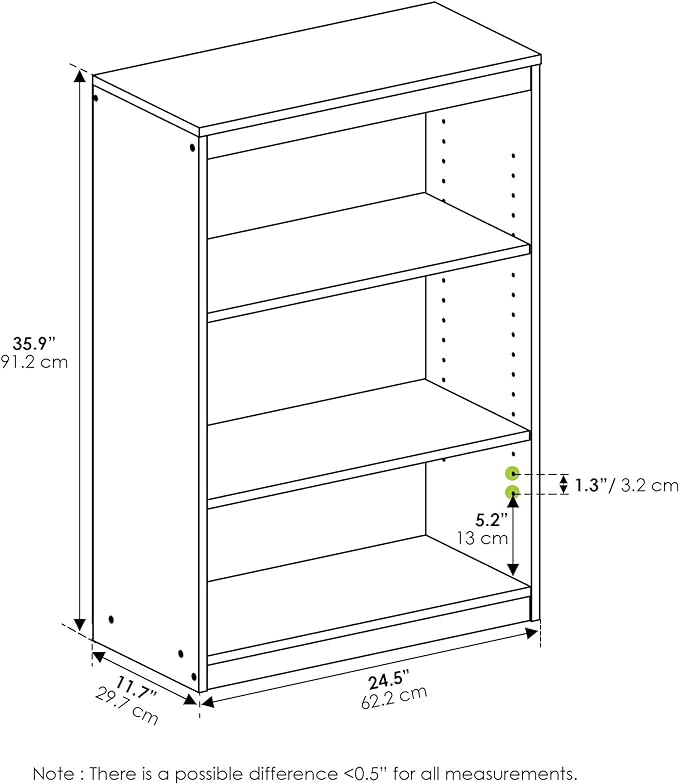 FURINNO Gruen 3-Tier Bookcases, Espresso - LeafyLoom