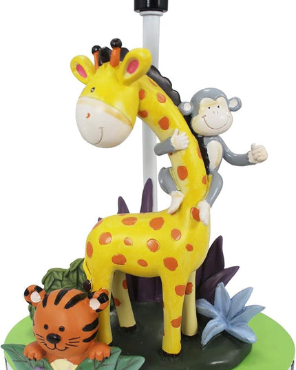 Fantasy Fields - Sunny Safari Animals Thematic Kids Table Lamp, for Girls & Boys Rooms with Printed Zebra Lampshade & Sculpted Monkey, Giraffe, & Tiger Base, Jungle Lamp for Nurseries & Baby Rooms - LeafyLoom