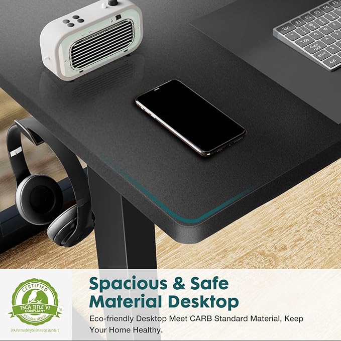 SMUG Standing Desk, Adjustable Height Electric Sit Stand Up Down Computer Table, 55x24 Inch Ergonomic Rising Desks for Work Office Home, Modern Gaming Desktop Workstation, Black - LeafyLoom