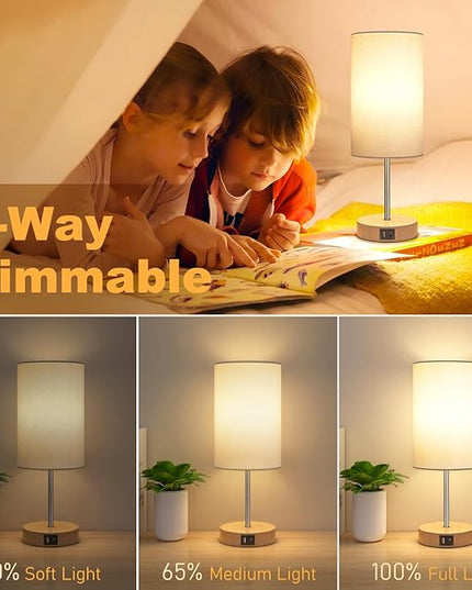 AKASUKI Table Lamp for Bedroom, 3 Way Dimmable Touch Lamp with Dual Charging Station, Small Bedside Lamps for Night Stands, Living Room, Office(LED Bulb Included) - LeafyLoom