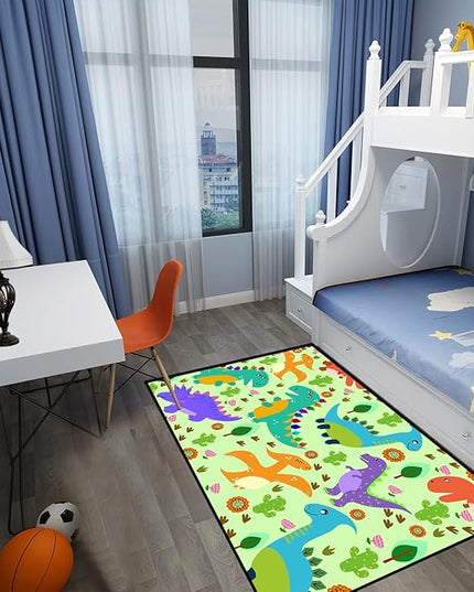 Dinosaur Carpet for Boys Room Dinosaur Play Rug Kids Rug Cartoon Dinosaur Carpet Dino Rug Dinosaur Area Rug for Bedroom Livingroom Playing Room,Green 4'×5' - LeafyLoom