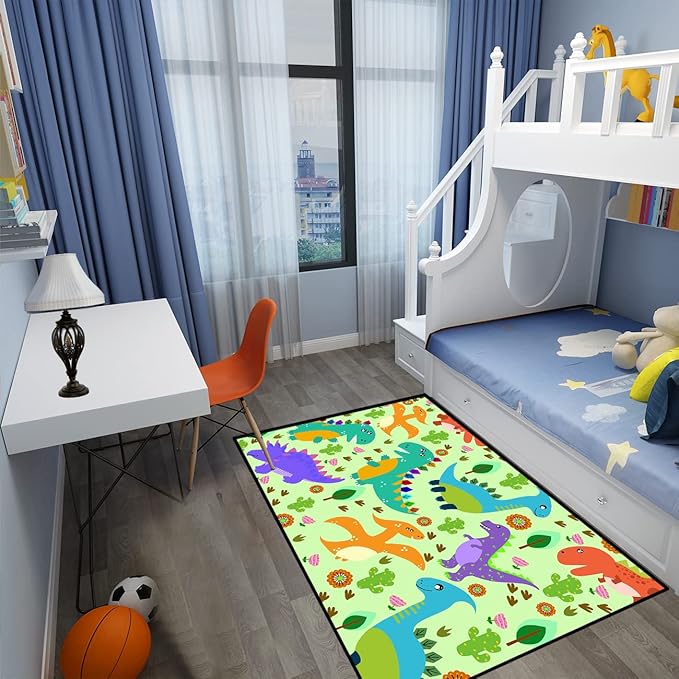 Dinosaur Carpet for Boys Room Dinosaur Play Rug Kids Rug Cartoon Dinosaur Carpet Dino Rug Dinosaur Area Rug for Bedroom Livingroom Playing Room,Green 4'5''×6' - LeafyLoom