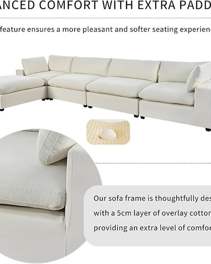 176.4 inch Oversized Sectional Sofa with Removable Ottoman, 5-Seater L Shaped Modular Corner Couch for Living Room, Office, Spacious Space, Beige - LeafyLoom