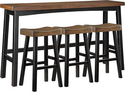 Lexicon Bar Table Set for 3, Small Kitchen table set Kitchen Island Table with 3 Saddle Bar Stools, 4 Piece Dining Table Set for Breakfast Nook, Living Room, Apartment, Pub Height, Black/Brown - LeafyLoom