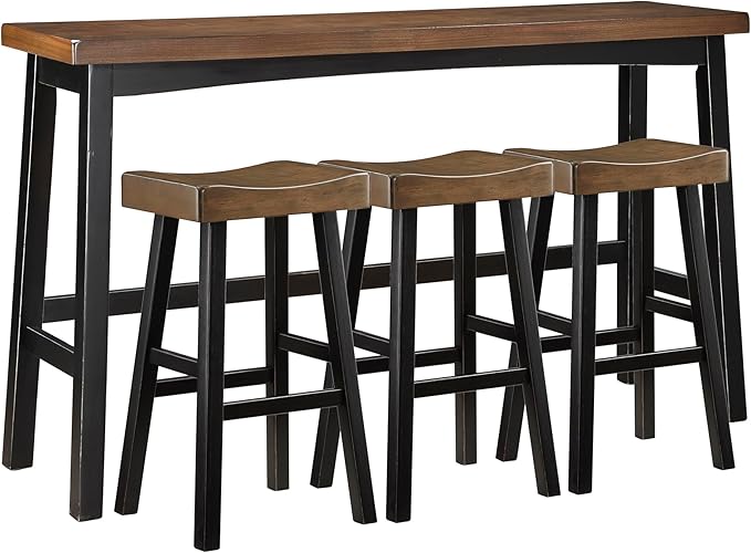 Lexicon Bar Table Set for 3, Small Kitchen table set Kitchen Island Table with 3 Saddle Bar Stools, 4 Piece Dining Table Set for Breakfast Nook, Living Room, Apartment, Pub Height, Black/Brown - LeafyLoom