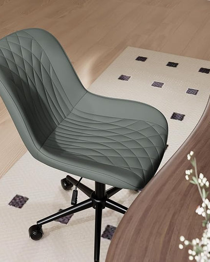 YOUNIKE Office Chair with Wheels Armless Desk Chair Swivel Rolling Task Chair with Back Upholstered Faux Leather Modern Computer Chair Height Adjustable, Greyish Green - LeafyLoom