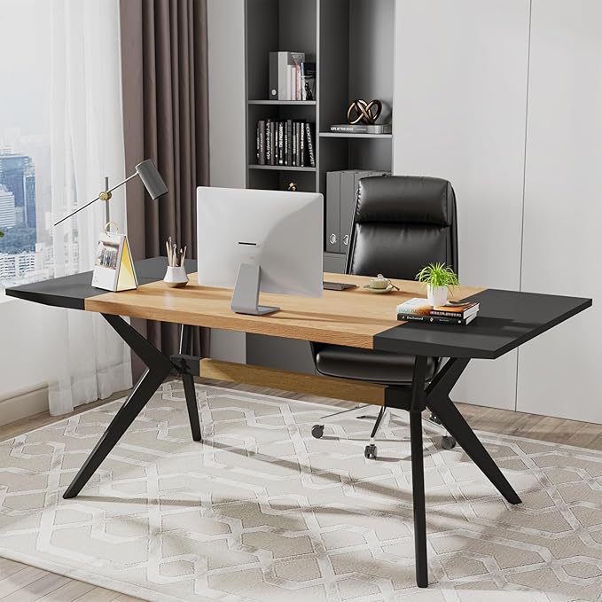 63" W Executive Desk, Extra Sturdy Thickened Wooden Workstation Study Desk Computer Desk Large Home Office Writing Desk for Home Office - LeafyLoom