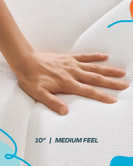 Linenspa 10 Inch Memory Foam and Spring Hybrid Mattress - Medium Feel - Bed in a Box - Quality Comfort and Adaptive Support - Breathable - Cooling - Perfect for a Guest Bedroom - Queen Size - LeafyLoom