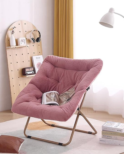 Tiita Comfy Saucer Chair, Soft Faux Fur Oversized Folding Accent Chair, Lounge Lazy Chair for Teens Adults, Metal Frame Moon Chair for Bedroom, Living Room, Dorm Rooms - LeafyLoom