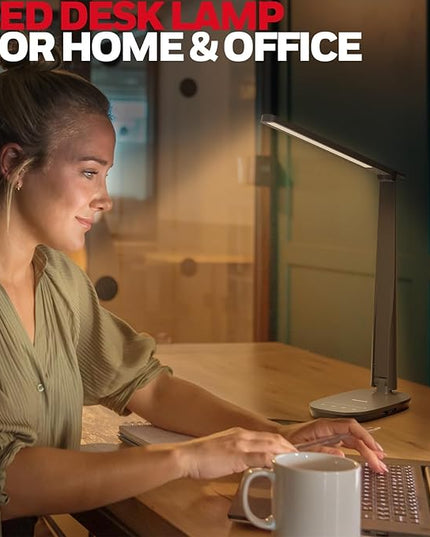 Honeywell Sunturalux™ LED Desk Lamp Dimmable Desk Light with USB A+C Dual Charging Port Eye-Caring Foldable Table Lamp with 4 Color Modes for Home Office Bedroom Reading Study Work HWT-H2B Black - LeafyLoom