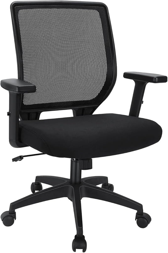 Schwake Ergonomic Office Chair Home Mesh Desk Chair with Adjustable Arms - Mid Back Computer Chairs for Adults - Swivel Task Chair Comfortable for Home Office (Black) - LeafyLoom