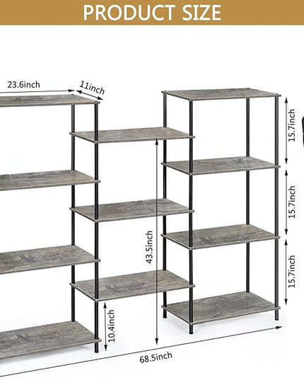 melos 4 Tier Bookshelf, Industrial Bookcase, Large Etagere Bookshelf Open Display Shelves with Metal Frame and 2 Anti-Tipping Strap, Grey - LeafyLoom