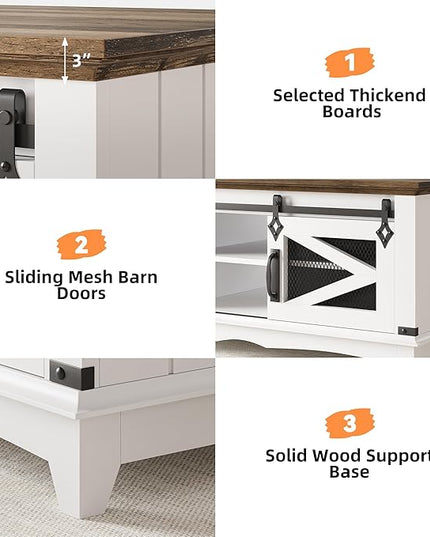 IDEALHOUSE Farmhouse Coffee Table with Storage 48'' Center Table Industrial Cocktail Table with Sliding Barn Doors Modern Rectangular Living Room Table Rustic Coffee Table with Adjustable Shelves - LeafyLoom