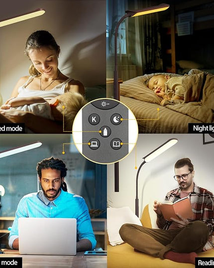 LED Floor Lamp, 18W Super Bright Floor Lamp for Living Room, Adjustable Stepless Colors & Brightness Gooseneck Standing Lamp, Eye Caring Reading Light with Remote& Touch Control for Bedroom Office - LeafyLoom