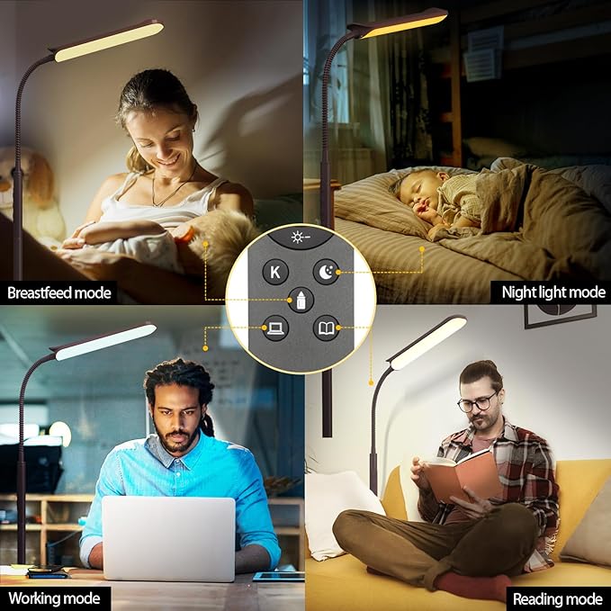 LED Floor Lamp, 18W Super Bright Floor Lamp for Living Room, Adjustable Stepless Colors & Brightness Gooseneck Standing Lamp, Eye Caring Reading Light with Remote& Touch Control for Bedroom Office - LeafyLoom