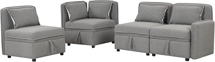 123" Modular Sectional Sofa, Convertible Minimalist 4-seat Couch with 5 Pillows for Living Room,Apartment, Free Combination, 122.8inch, Gray - LeafyLoom