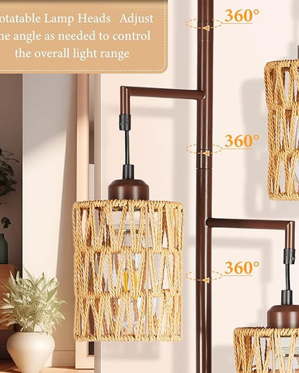 Farmhouse Floor Lamp, Industrial Style Tall Lamps, Boho Tree Standing Tall Lamp with Sturdy Modern Vintage Design for Living Room Bedroom Office Dining Room(Coffee) - LeafyLoom