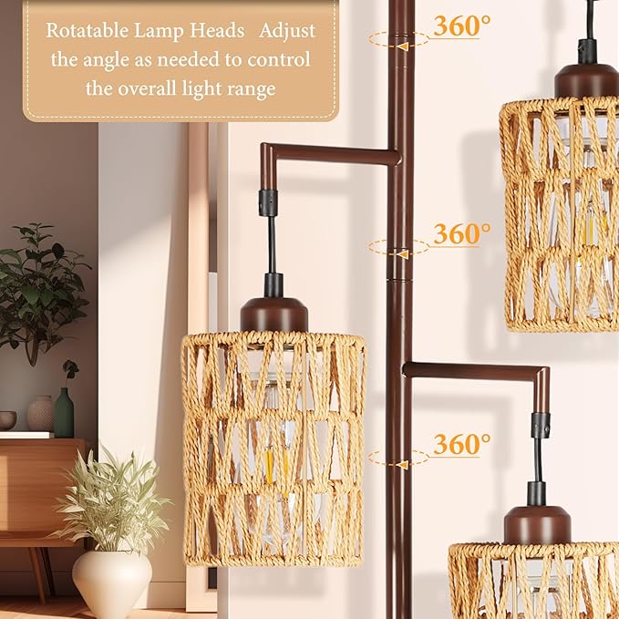 Farmhouse Floor Lamp, Industrial Style Tall Lamps, Boho Tree Standing Tall Lamp with Sturdy Modern Vintage Design for Living Room Bedroom Office Dining Room(Coffee) - LeafyLoom