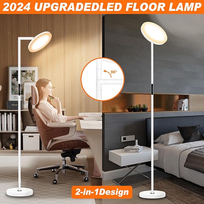 LED Floor Lamp for Living Room, 69" Tall Lamp with Remote & Touch Control Upgrade Lamp Pole Rotary 90° Dimmable Brightness 4 Color Tempera-White - LeafyLoom
