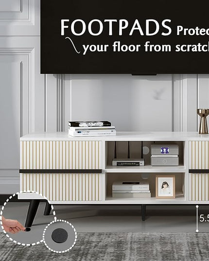 TV Stand for 60 Inch - Wooden Television Stand Table with Storage Cabinets and Open Shelves up to 60", Entertainment Center, Media Console for Living Room and Bedroom, Warm White - LeafyLoom