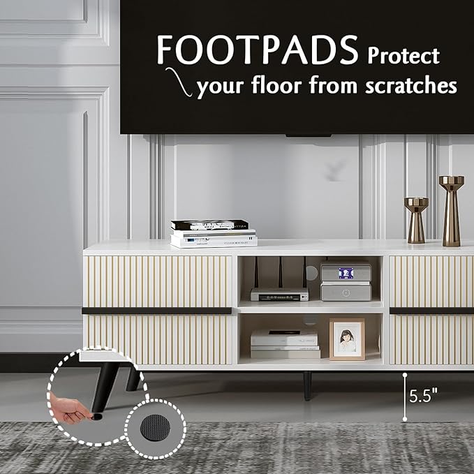 TV Stand for 60 Inch - Wooden Television Stand Table with Storage Cabinets and Open Shelves up to 60", Entertainment Center, Media Console for Living Room and Bedroom, Warm White - LeafyLoom