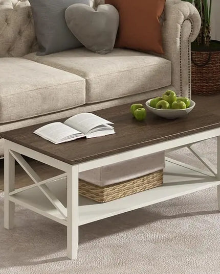 ChooChoo Oxford Coffee Table, Wooden Coffee Table with Thicker Legs, White Coffee Table with Storage for Living Room - LeafyLoom