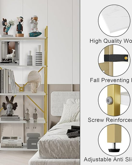 5 Tiers Bookshelf Tall Bookcase Shelf Storage Organizer Industrial Open Shelving Wood Large Modern Bookshelf for Living Room/Bedroom/Home/Office, White - LeafyLoom