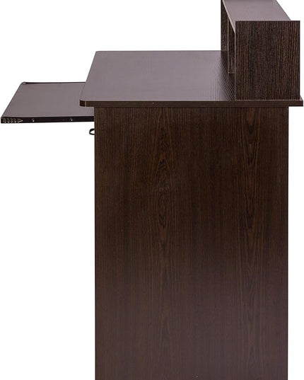 OneSpace Essential Computer Desk, Hutch with Pull-Out Keyboard, Espresso - LeafyLoom
