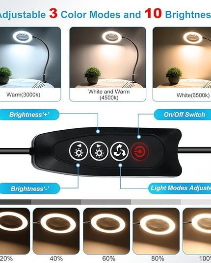 NZQXJXZ Large 30X10X Magnifying Glass with 72 LEDs Light Desk Magnifier with Clip 3 Color Modes and 10 Stepless Dimmable Desk Magnifying Lamp for Hobbies, Reading, Close Work, Jewelry - LeafyLoom