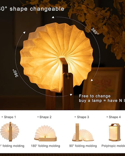 LED Desk Lamp Dimmable Table Lamp Reading Lamp with USB Charging Port, Wooden Hand Lamp, Folding Paper Portable Lamp, Eye-Caring Lamp, Led Lights for Home Decoration (Bamboo) - LeafyLoom